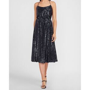 Express navy sequins halter dress‎